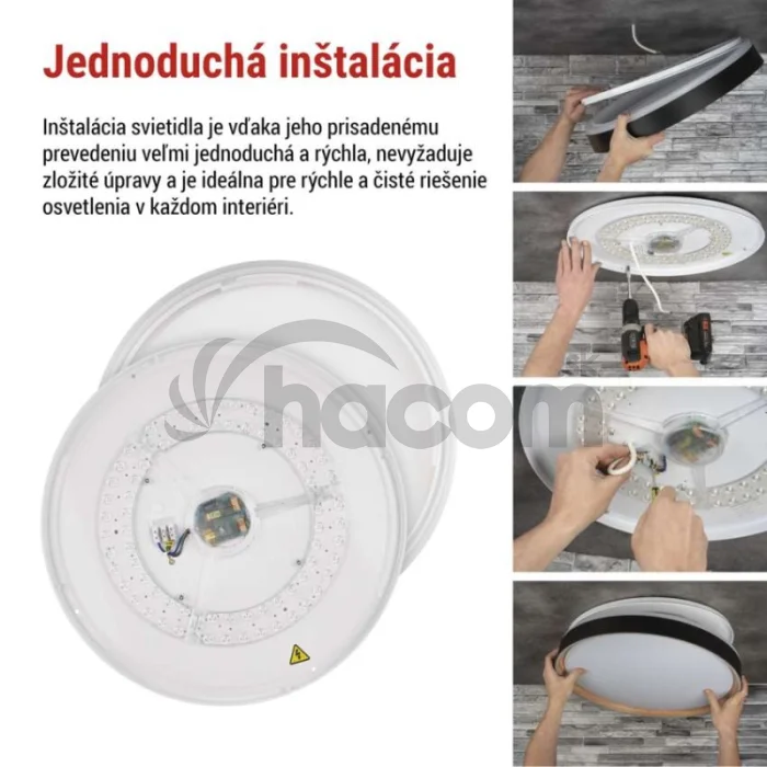 LED nástenné svietidlo ILVI, kruhové 45 W, stmievanie + CCT, čierna + drevo
