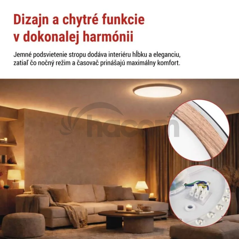 LED nástenné svietidlo ILVI, kruhové 45 W, stmievanie + CCT, čierna + drevo