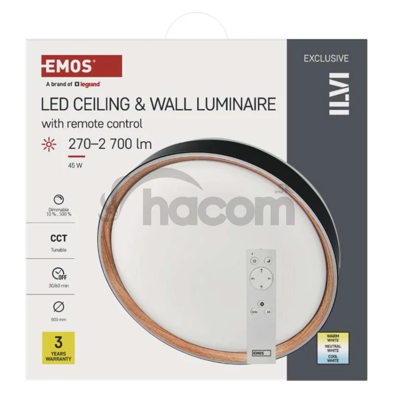 LED nástenné svietidlo ILVI, kruhové 45 W, stmievanie + CCT, čierna + drevo