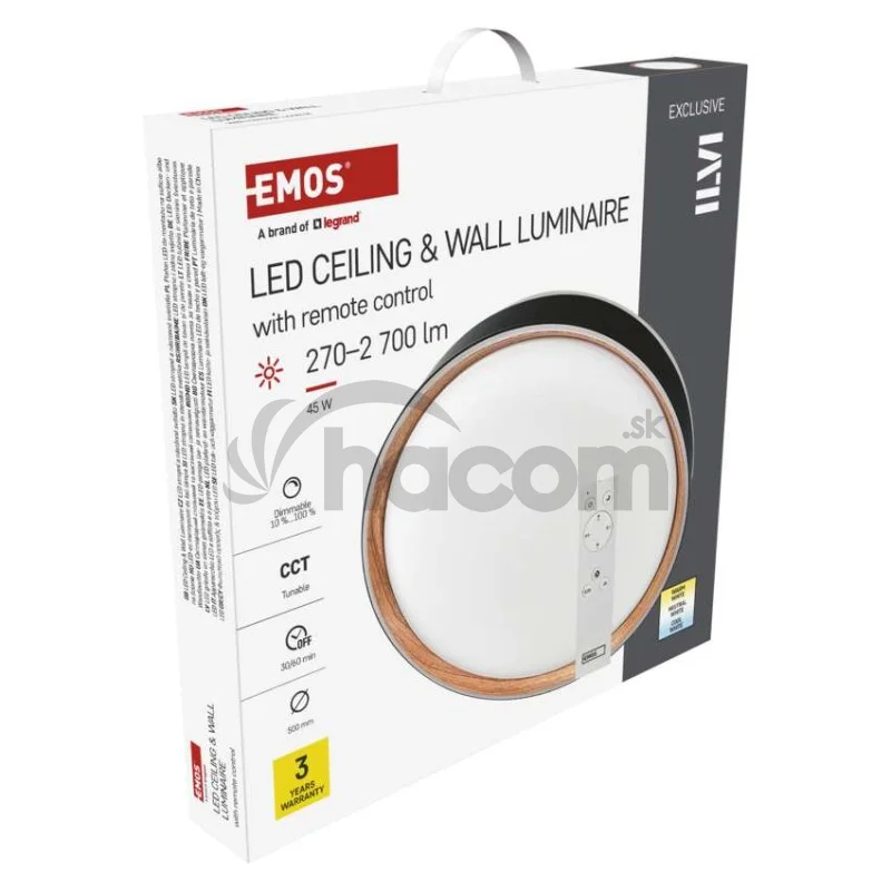 LED nástenné svietidlo ILVI, kruhové 45 W, stmievanie + CCT, čierna + drevo