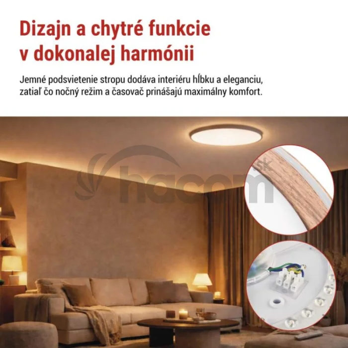 LED nástenné svietidlo ILVI, kruhové 30 W, stmievanie + CCT, drevo