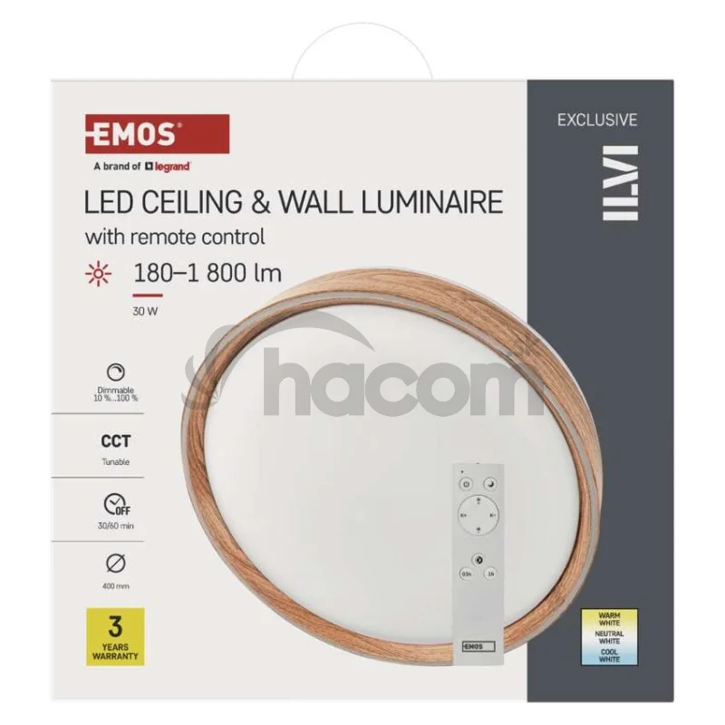 LED nástenné svietidlo ILVI, kruhové 30 W, stmievanie + CCT, drevo