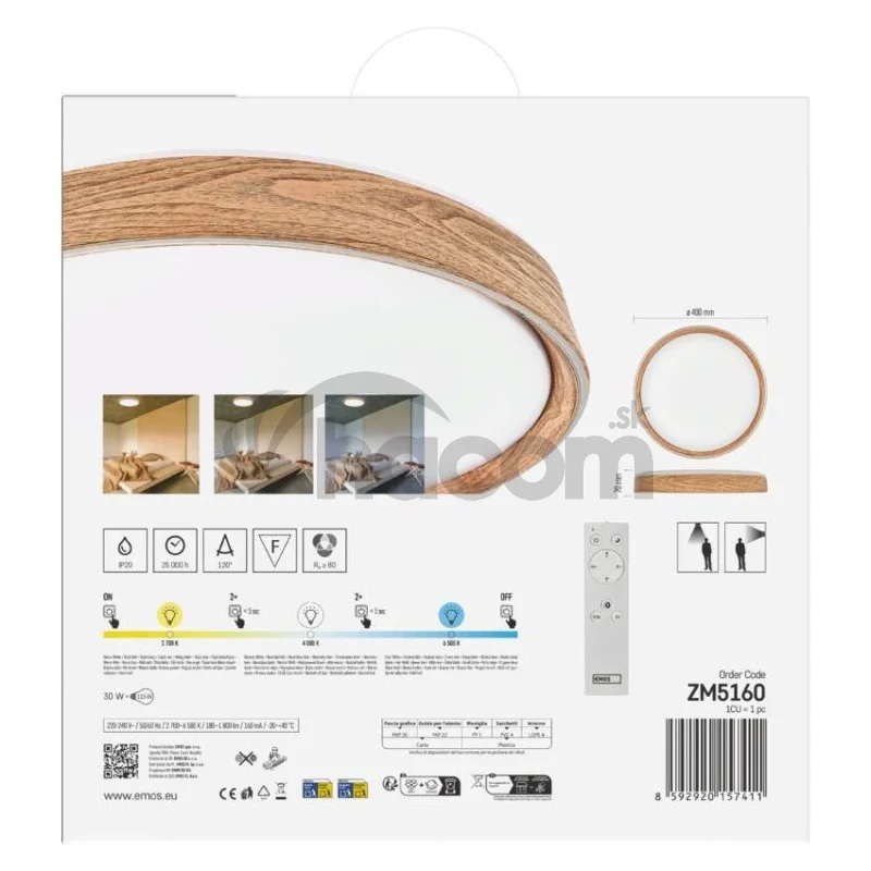 LED nástenné svietidlo ILVI, kruhové 30 W, stmievanie + CCT, drevo