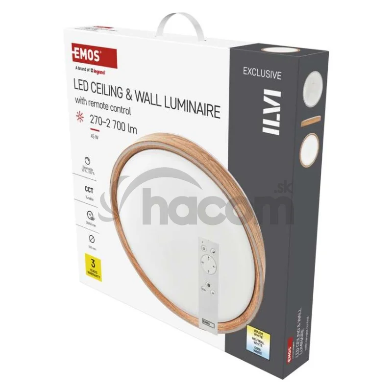 LED nástenné svietidlo ILVI, kruhové 45 W, stmievanie + CCT, drevo