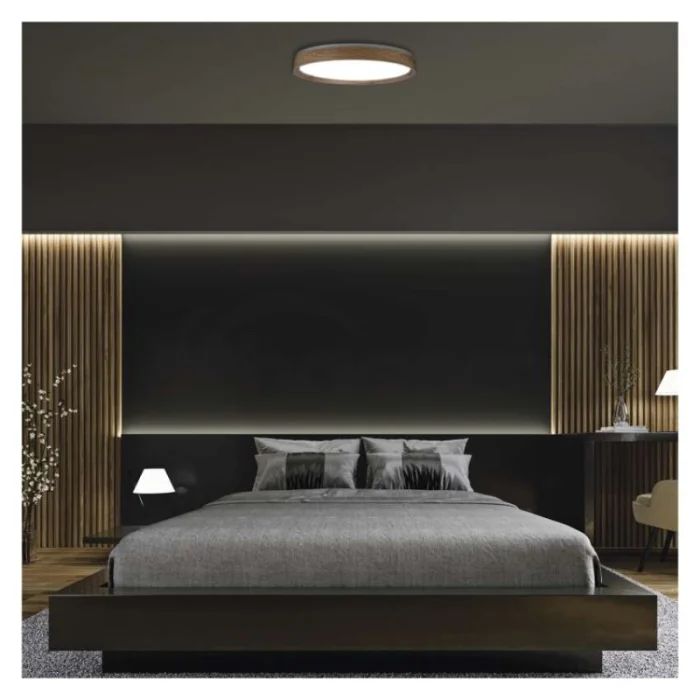 LED nástenné svietidlo ILVI, kruhové 45 W, stmievanie + CCT, drevo