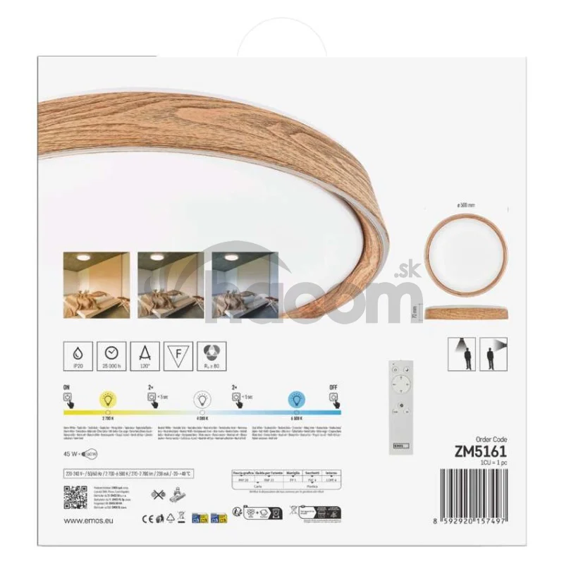 LED nástenné svietidlo ILVI, kruhové 45 W, stmievanie + CCT, drevo