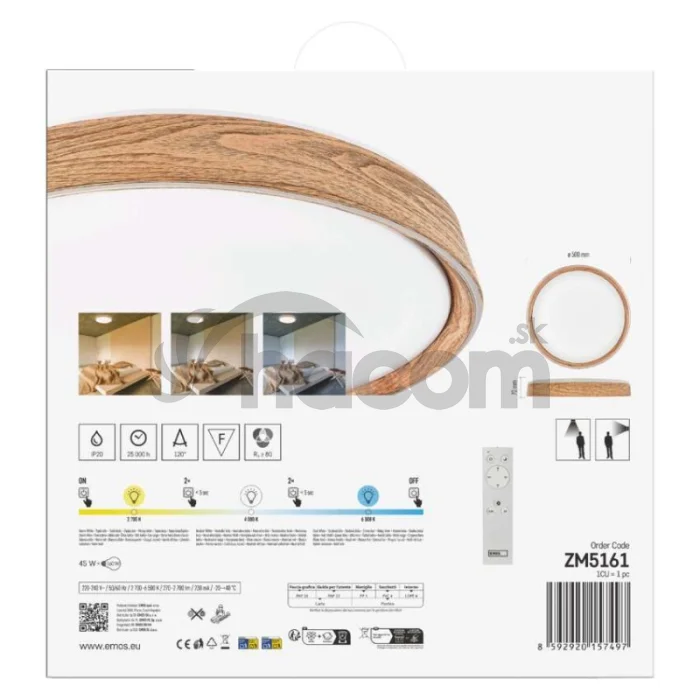 LED nástenné svietidlo ILVI, kruhové 45 W, stmievanie + CCT, drevo