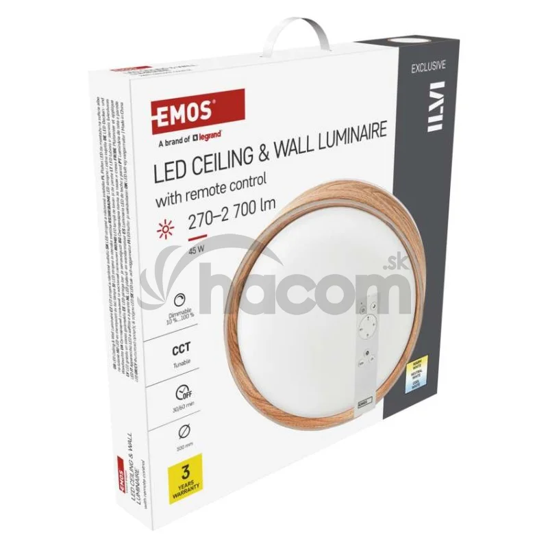 LED nástenné svietidlo ILVI, kruhové 45 W, stmievanie + CCT, drevo