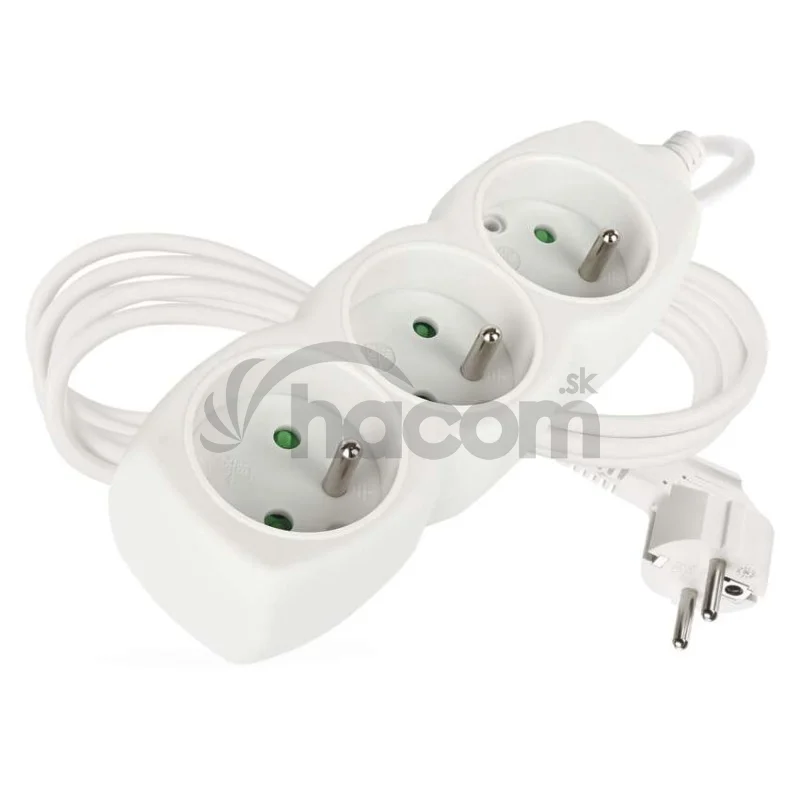 Predlžovací kábel 2 m / 3 zásuvky / biely / PVC / 1 mm2