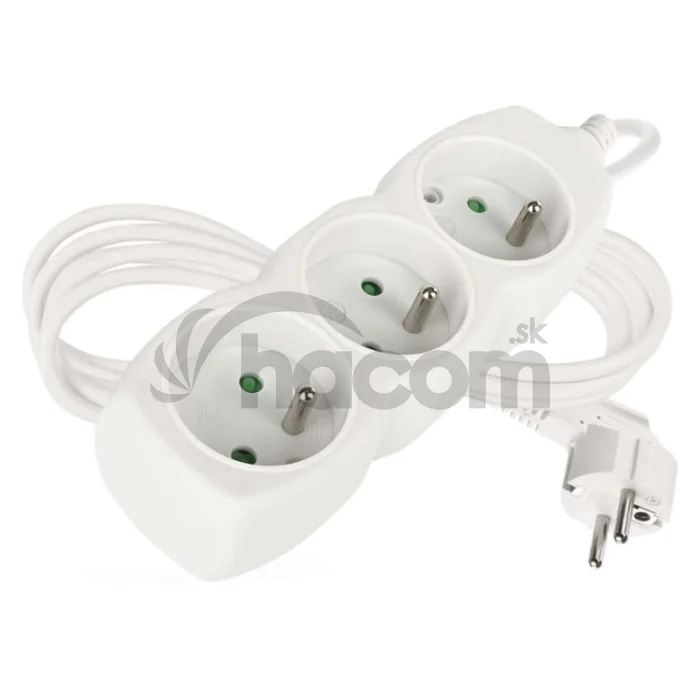 Predlžovací kábel 2 m / 3 zásuvky / biely / PVC / 1 mm2