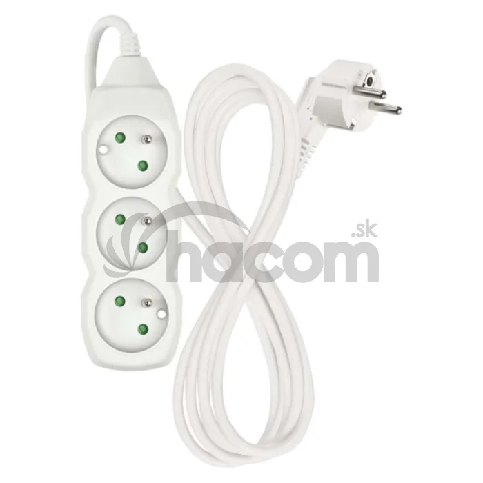 Predlžovací kábel 2 m / 3 zásuvky / biely / PVC / 1 mm2