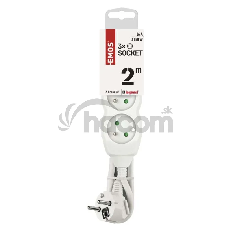 Predlžovací kábel 2 m / 3 zásuvky / biely / PVC / 1 mm2
