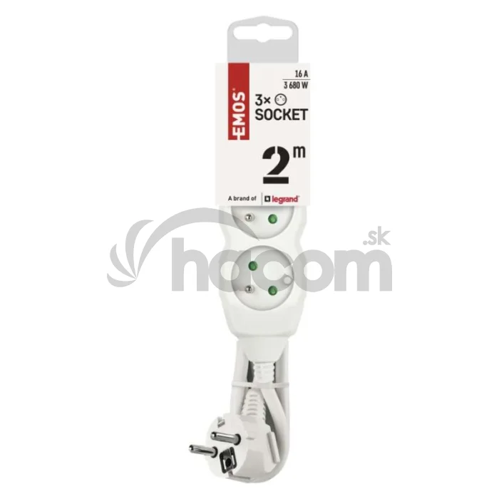 Predlžovací kábel 2 m / 3 zásuvky / biely / PVC / 1 mm2