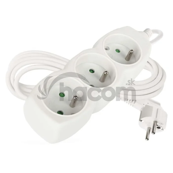 Predlžovací kábel 3 m / 3 zásuvky / biely / PVC / 1 mm2