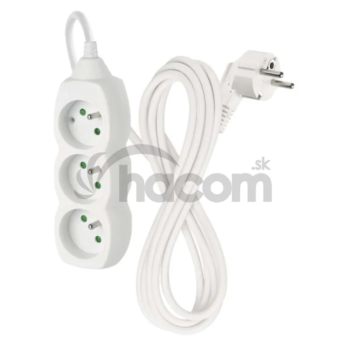 Predlžovací kábel 3 m / 3 zásuvky / biely / PVC / 1,5 mm2