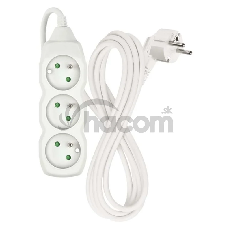 Predlžovací kábel 3 m / 3 zásuvky / biely / PVC / 1,5 mm2