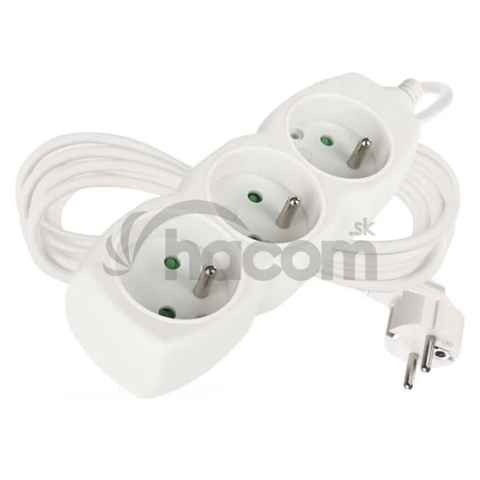 Predlžovací kábel 5 m / 3 zásuvky / biely / PVC / 1 mm2