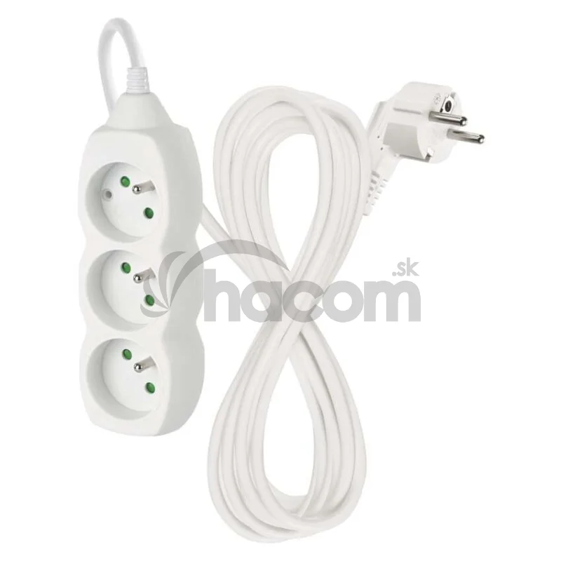 Predlžovací kábel 5 m / 3 zásuvky / biely / PVC / 1,5 mm2