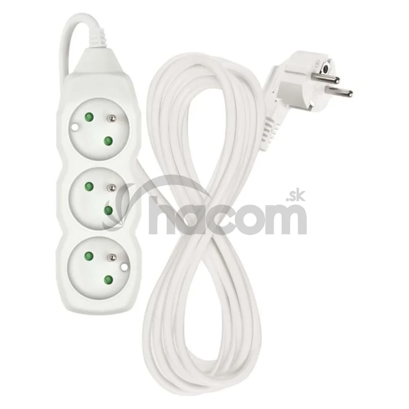 Predlžovací kábel 5 m / 3 zásuvky / biely / PVC / 1,5 mm2