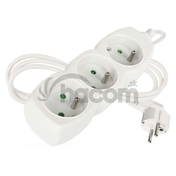 Predlžovací kábel 1,5 m / 3 zásuvky / biely / PVC / 1 mm2