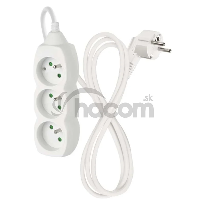 Predlžovací kábel 1,5 m / 3 zásuvky / biely / PVC / 1 mm2