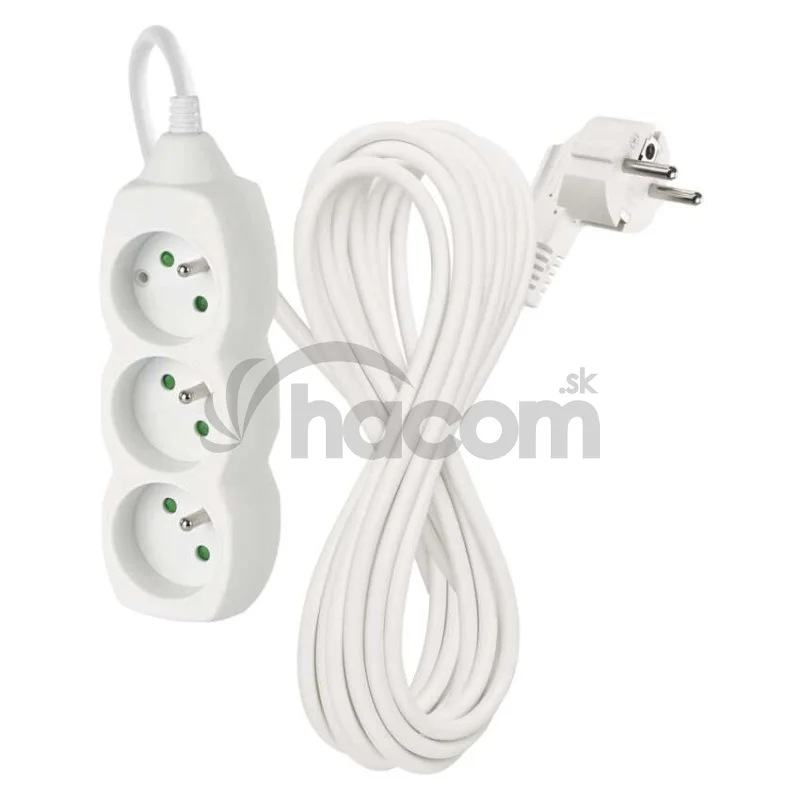 Predlžovací kábel 7 m / 3 zásuvky / biely / PVC / 1,5 mm2