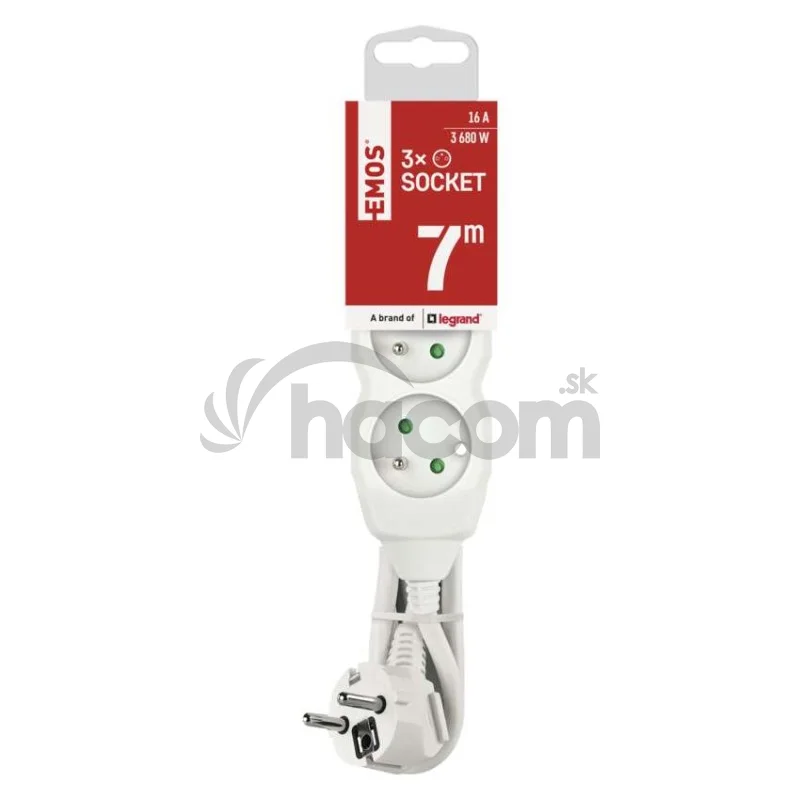 Predlžovací kábel 7 m / 3 zásuvky / biely / PVC / 1,5 mm2