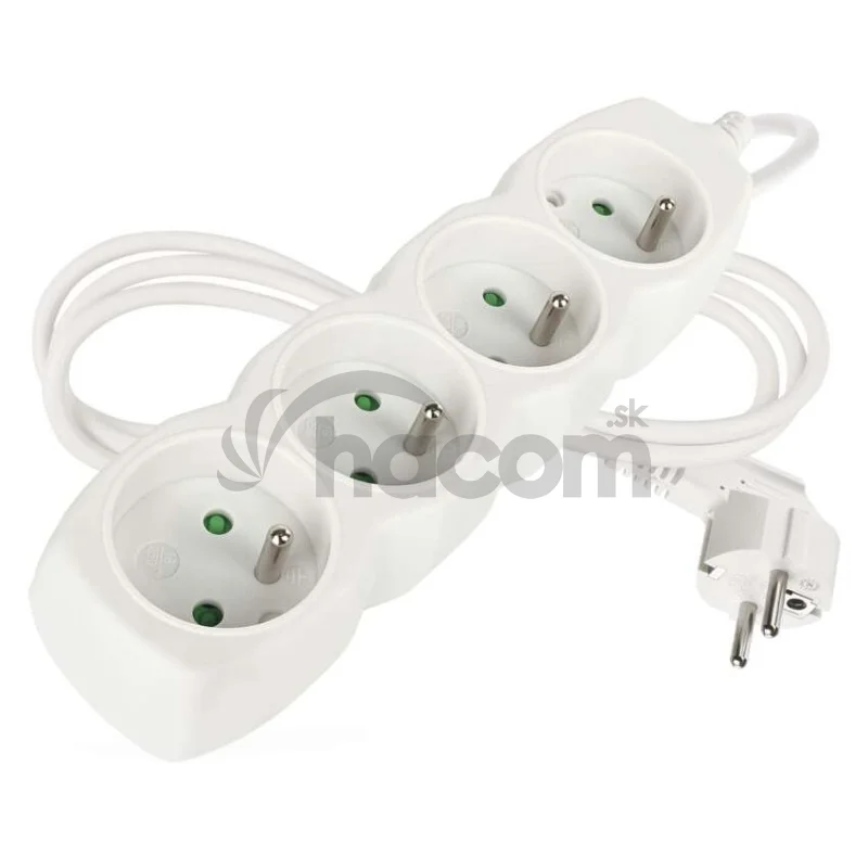 Predlžovací kábel 1,5 m / 4 zásuvky / biely / PVC / 1 mm2