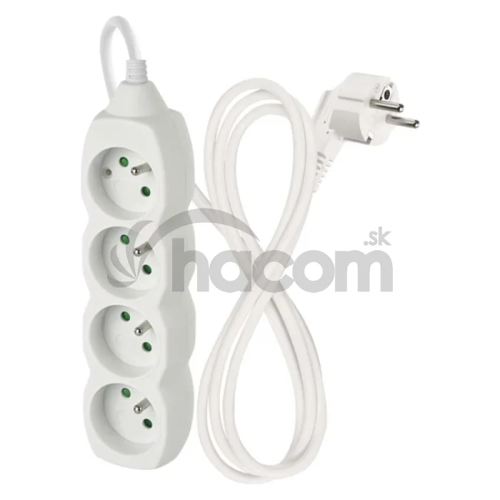 Predlžovací kábel 1,5 m / 4 zásuvky / biely / PVC / 1 mm2
