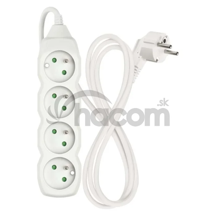 Predlžovací kábel 1,5 m / 4 zásuvky / biely / PVC / 1 mm2