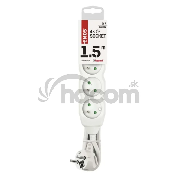 Predlžovací kábel 1,5 m / 4 zásuvky / biely / PVC / 1 mm2