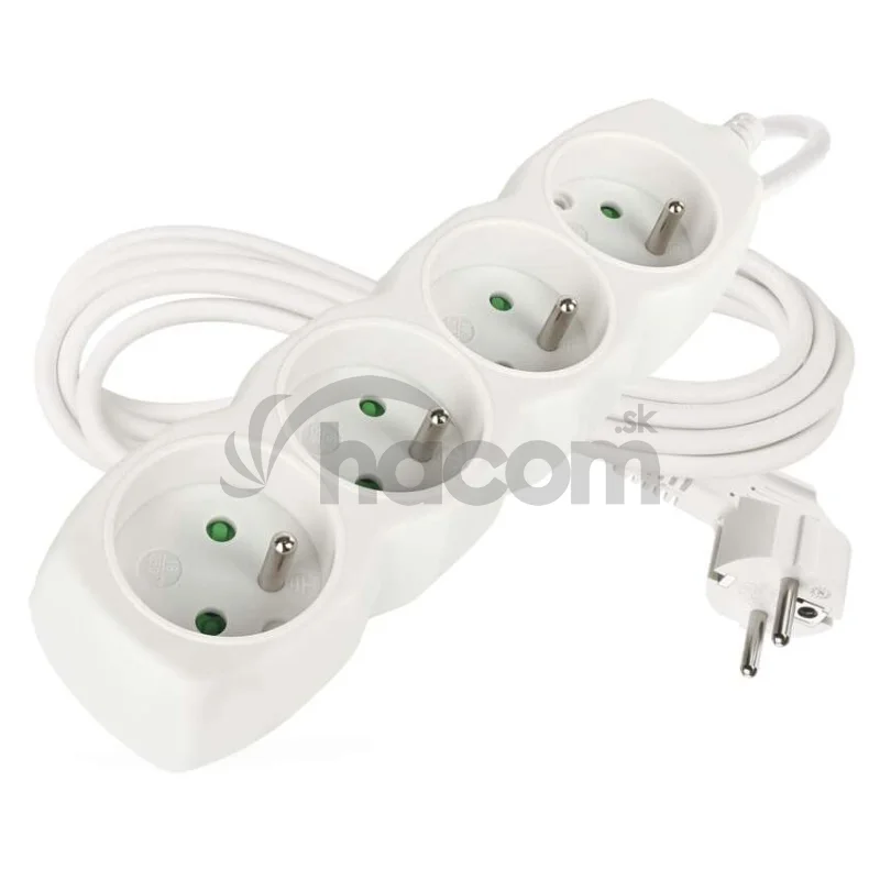 Predlžovací kábel 3 m / 4 zásuvky / biely / PVC / 1,5 mm2