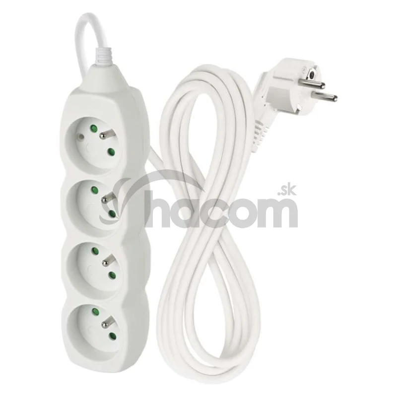 Predlžovací kábel 3 m / 4 zásuvky / biely / PVC / 1,5 mm2