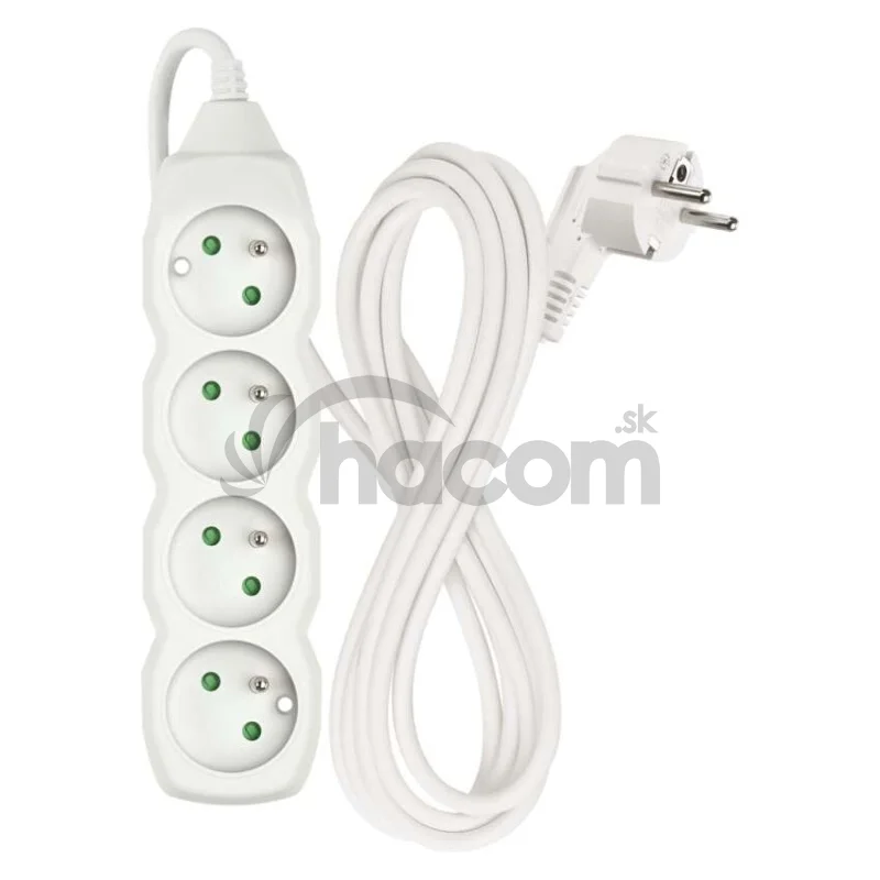 Predlžovací kábel 3 m / 4 zásuvky / biely / PVC / 1,5 mm2