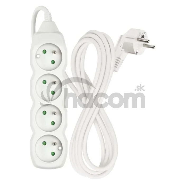 Predlžovací kábel 3 m / 4 zásuvky / biely / PVC / 1,5 mm2