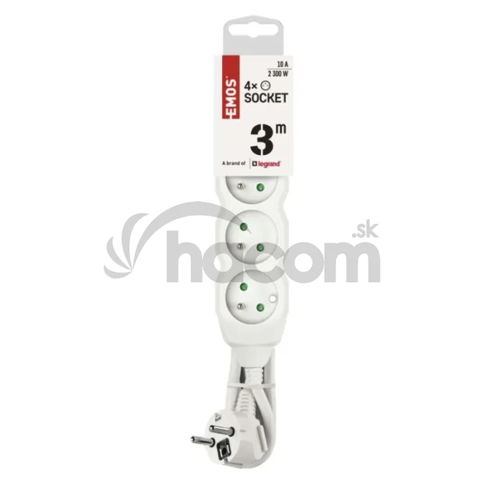 Predlžovací kábel 3 m / 4 zásuvky / biely / PVC / 1 mm2