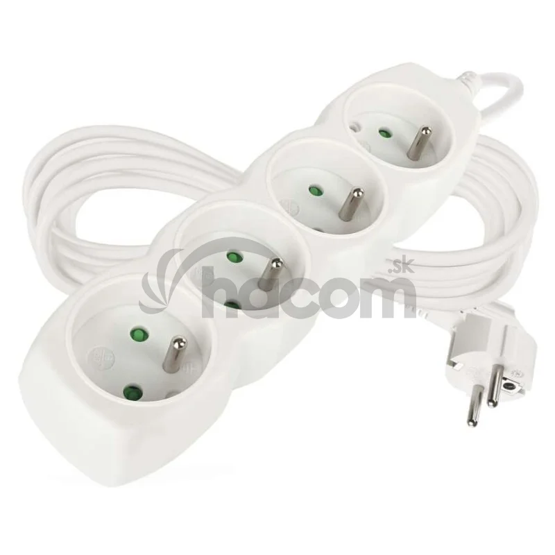 Predlžovací kábel 5 m / 4 zásuvky / biely / PVC / 1,5 mm2