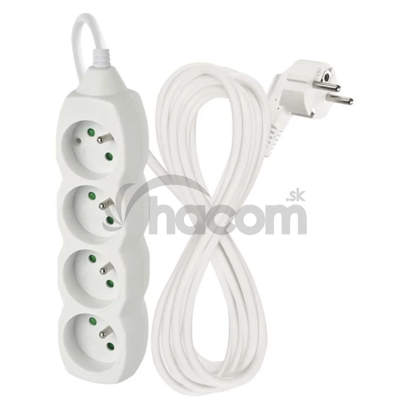 Predlžovací kábel 5 m / 4 zásuvky / biely / PVC / 1,5 mm2