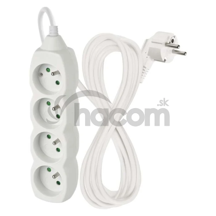 Predlžovací kábel 5 m / 4 zásuvky / biely / PVC / 1,5 mm2