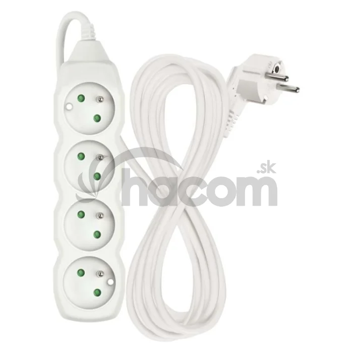 Predlžovací kábel 5 m / 4 zásuvky / biely / PVC / 1,5 mm2