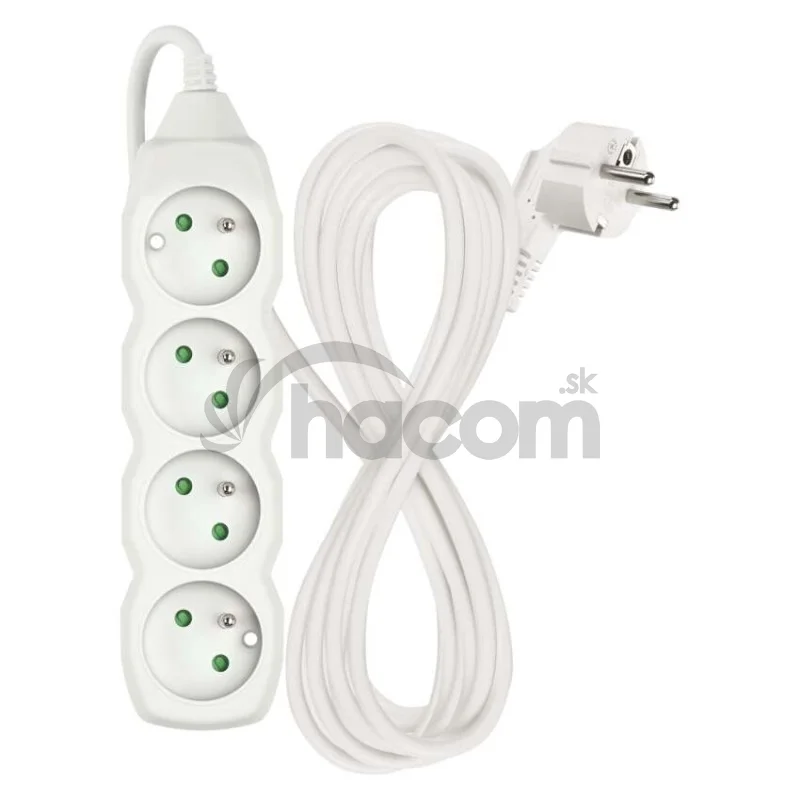 Predlžovací kábel 5 m / 4 zásuvky / biely / PVC / 1,5 mm2