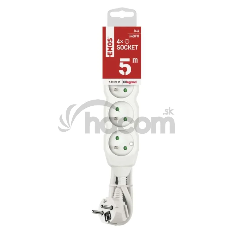 Predlžovací kábel 5 m / 4 zásuvky / biely / PVC / 1,5 mm2