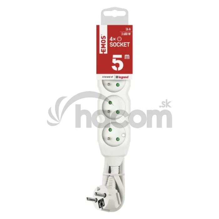 Predlžovací kábel 5 m / 4 zásuvky / biely / PVC / 1,5 mm2