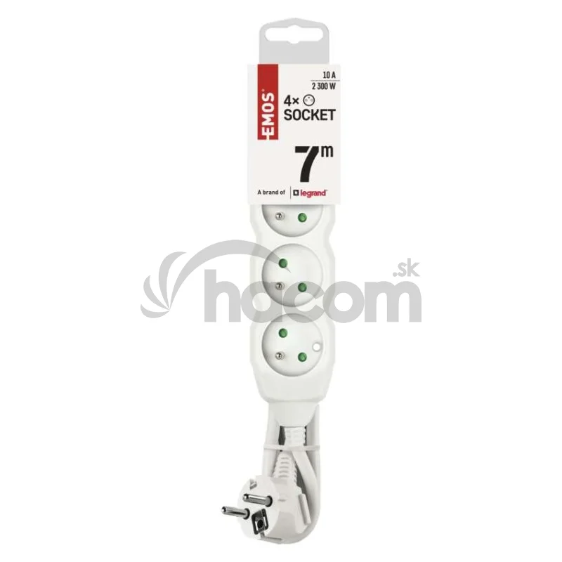 Predlžovací kábel 7 m / 4 zásuvky / biely / PVC / 1 mm2