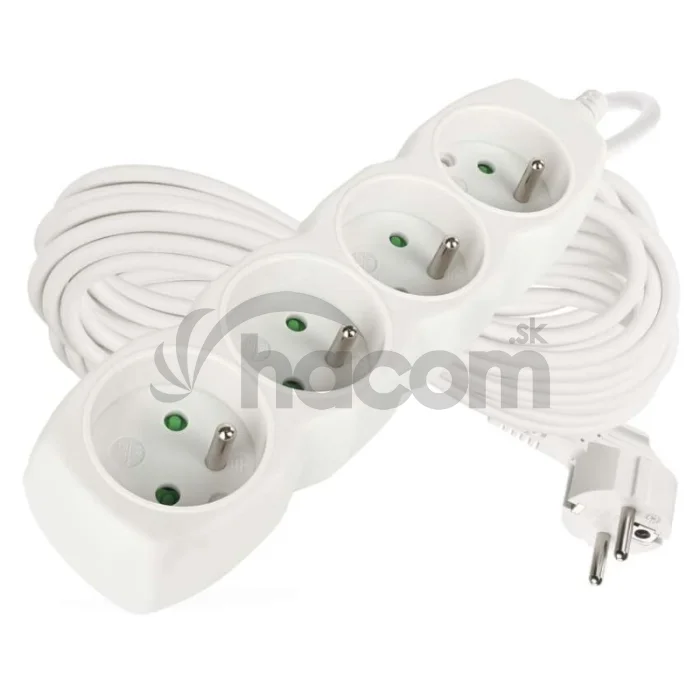 Predlžovací kábel 10 m / 4 zásuvky / biely / PVC / 1,5 mm2