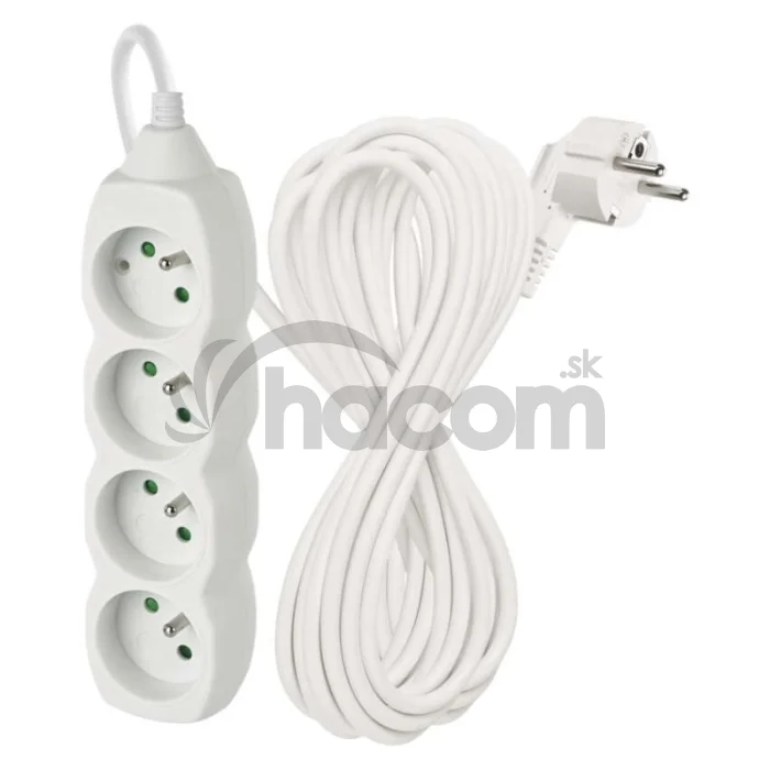 Predlžovací kábel 10 m / 4 zásuvky / biely / PVC / 1,5 mm2