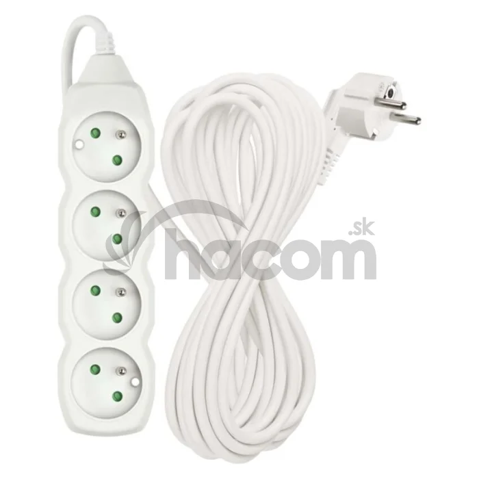 Predlžovací kábel 10 m / 4 zásuvky / biely / PVC / 1,5 mm2