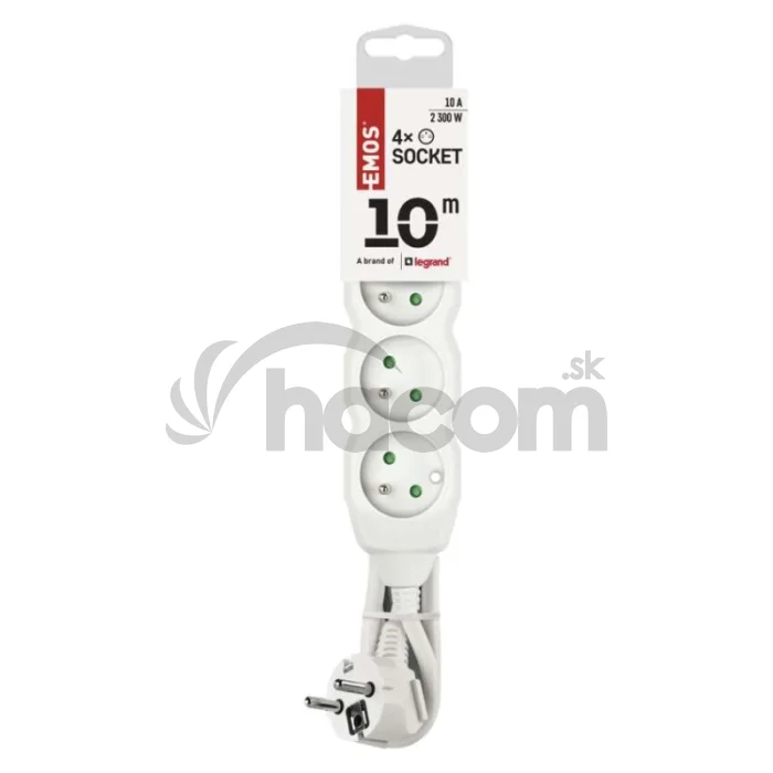 Predlžovací kábel 10 m / 4 zásuvky / biely / PVC / 1 mm2