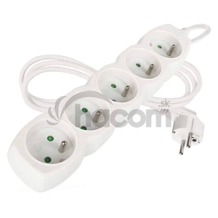 Predlžovací kábel 1,5 m / 5 zásuviek / biely / PVC / 1 mm2