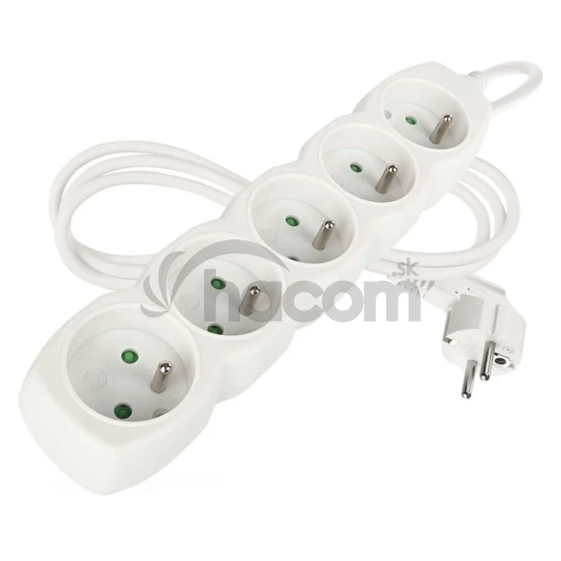 Predlžovací kábel 1,5 m / 5 zásuviek / biely / PVC / 1 mm2